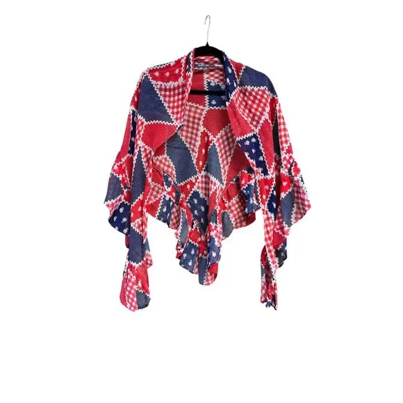 1960s/70s Vintage Red, White & Blue Patchwork Dress + Capelet, size xs - Picture 7 of 8